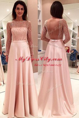 Hot Sale Pink Long Sleeves Sweep Train Beading With Train Dress for Prom