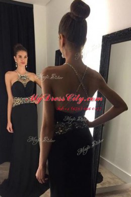 Mermaid Black Halter Top Neckline Beading Homecoming Dress Sleeveless Criss Cross