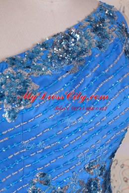 Ideal Mermaid One Shoulder Sleeveless Chiffon Floor Length Zipper in Blue with Beading