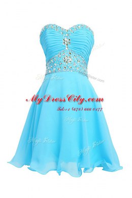 Exquisite Baby Blue Sleeveless Knee Length Beading Lace Up Homecoming Dress