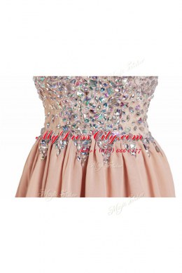 Smart Column/Sheath Prom Party Dress Peach V-neck Chiffon Sleeveless Knee Length Side Zipper