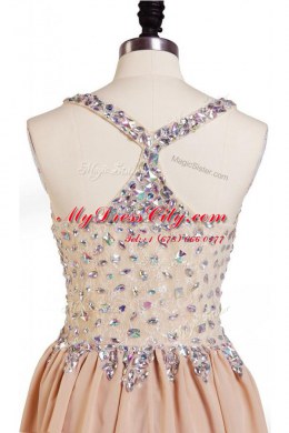 Smart Column/Sheath Prom Party Dress Peach V-neck Chiffon Sleeveless Knee Length Side Zipper