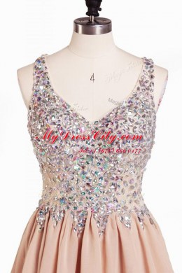 Smart Column/Sheath Prom Party Dress Peach V-neck Chiffon Sleeveless Knee Length Side Zipper