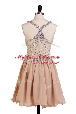 Smart Column/Sheath Prom Party Dress Peach V-neck Chiffon Sleeveless Knee Length Side Zipper