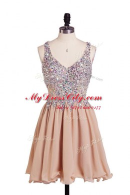 Smart Column/Sheath Prom Party Dress Peach V-neck Chiffon Sleeveless Knee Length Side Zipper