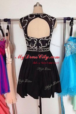 Scoop Black A-line Beading Dress for Prom Zipper Chiffon Sleeveless Mini Length