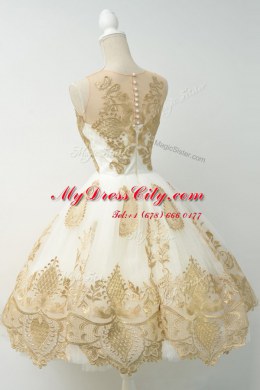 Pretty Scoop Champagne Sleeveless Lace and Appliques Knee Length Prom Dress