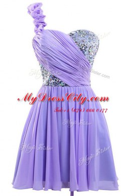 Customized Sequins One Shoulder Sleeveless Lace Up Evening Gowns Lavender Chiffon