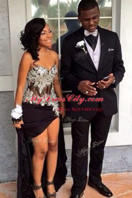 Superior Sleeveless Beading and Hand Made Flower Zipper Evening Dress