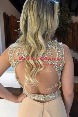 Mermaid Champagne Scoop Neckline Beading Dress for Prom Sleeveless Backless