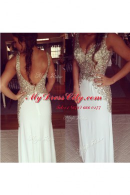 Artistic White Zipper Embroidery Sleeveless Floor Length