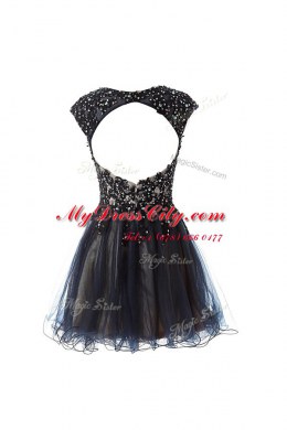Discount Navy Blue Cap Sleeves Beading Knee Length Homecoming Dress