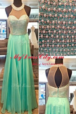 Apple Green Zipper Evening Dress Beading Sleeveless Floor Length