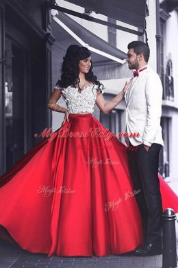 Dramatic Off the Shoulder Short Sleeves Appliques Zipper Prom Party Dress