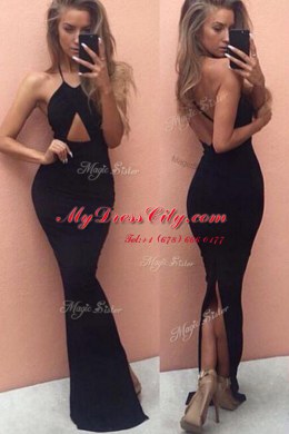 Noble Mermaid Black Halter Top Backless Ruching Sleeveless