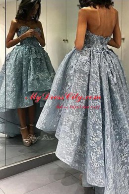 Grey Sweetheart Backless Lace Homecoming Dress Sleeveless