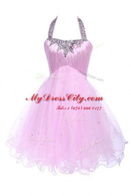 Halter Top Sleeveless Lace Up Knee Length Beading