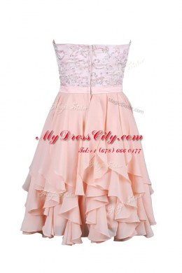 Perfect Strapless Sleeveless Prom Gown Knee Length Beading and Appliques Black Chiffon