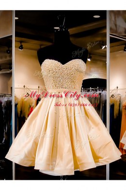 Sweetheart Sleeveless Dress for Prom Knee Length Beading Champagne Satin