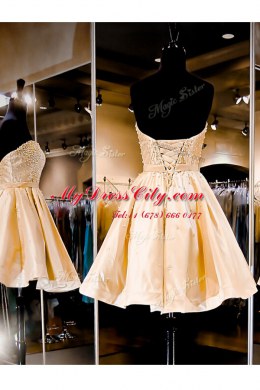 Sweetheart Sleeveless Dress for Prom Knee Length Beading Champagne Satin