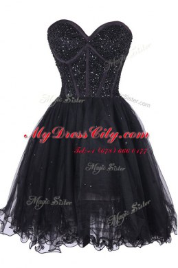 Sequins Sweetheart Sleeveless Criss Cross Prom Party Dress Black Tulle