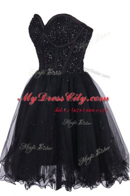 Sequins Sweetheart Sleeveless Criss Cross Prom Party Dress Black Tulle