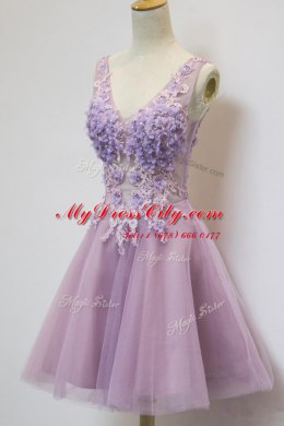 Sleeveless Knee Length Appliques Zipper Prom Evening Gown with Lavender