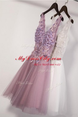 Sleeveless Knee Length Appliques Zipper Prom Evening Gown with Lavender
