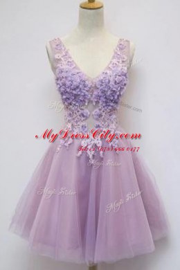 Sleeveless Knee Length Appliques Zipper Prom Evening Gown with Lavender