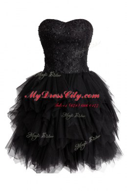 Edgy Knee Length Black Evening Dress Tulle Sleeveless Beading and Sequins