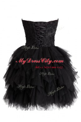 Edgy Knee Length Black Evening Dress Tulle Sleeveless Beading and Sequins