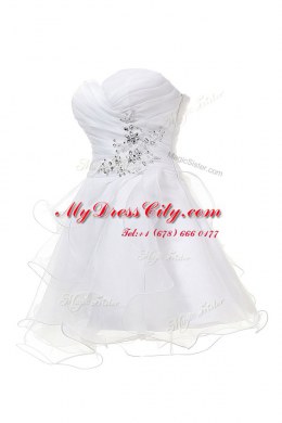 Sleeveless Tulle Knee Length Criss Cross Cocktail Dresses in White with Appliques