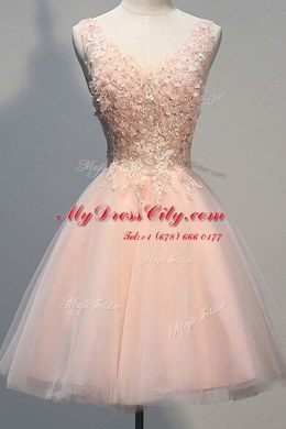 Glamorous Sleeveless Zipper Knee Length Appliques Prom Evening Gown