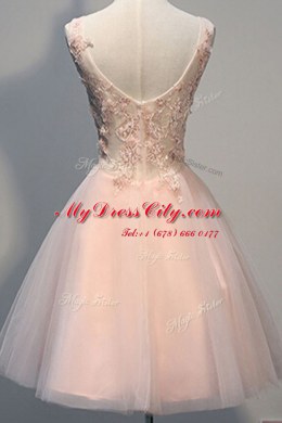 Glamorous Sleeveless Zipper Knee Length Appliques Prom Evening Gown