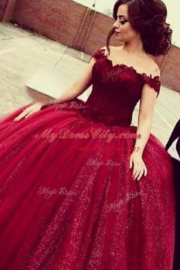 Fantastic Floor Length Wine Red Homecoming Dress Off The Shoulder Short Sleeves Zipper