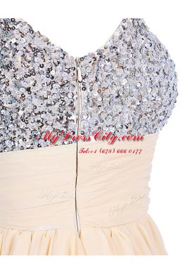 Sleeveless Chiffon Mini Length Zipper Dress for Prom in Apple Green with Beading and Ruching