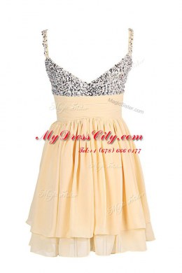 Sleeveless Chiffon Mini Length Zipper Dress for Prom in Apple Green with Beading and Ruching