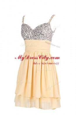 Sleeveless Chiffon Mini Length Zipper Dress for Prom in Apple Green with Beading and Ruching