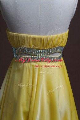 Column/Sheath Dress for Prom Light Yellow Sweetheart Organza Sleeveless Mini Length Backless