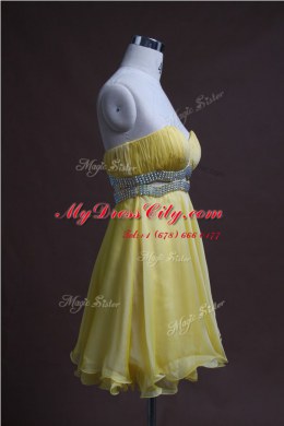 Column/Sheath Dress for Prom Light Yellow Sweetheart Organza Sleeveless Mini Length Backless