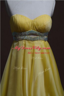 Column/Sheath Dress for Prom Light Yellow Sweetheart Organza Sleeveless Mini Length Backless