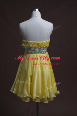 Column/Sheath Dress for Prom Light Yellow Sweetheart Organza Sleeveless Mini Length Backless