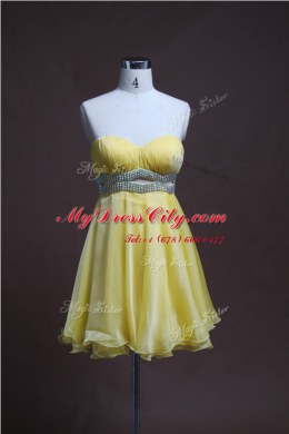 Column/Sheath Dress for Prom Light Yellow Sweetheart Organza Sleeveless Mini Length Backless