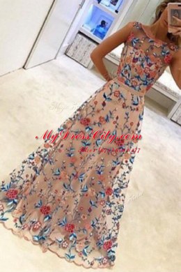 Multi-color Tulle Zipper Scoop Sleeveless Floor Length Homecoming Dress Hand Made Flower