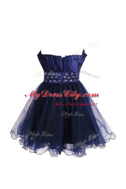 Sexy Sleeveless Zipper Knee Length Beading and Sashes ribbons Prom Gown