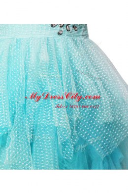 One Shoulder Aqua Blue Sleeveless Beading Knee Length Prom Dresses