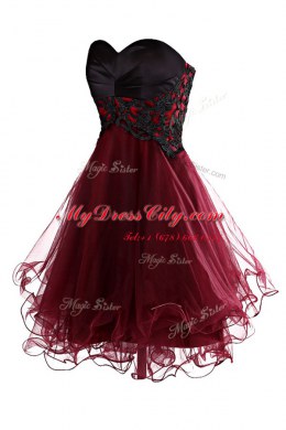 Burgundy A-line Appliques Homecoming Dress Lace Up Organza Sleeveless Mini Length