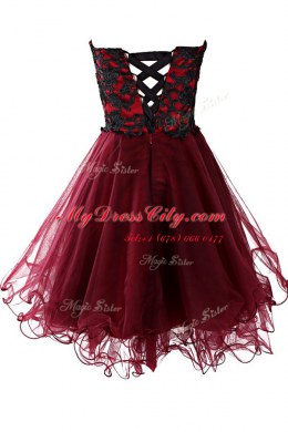 Burgundy A-line Appliques Homecoming Dress Lace Up Organza Sleeveless Mini Length
