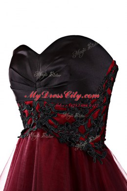 Burgundy A-line Appliques Homecoming Dress Lace Up Organza Sleeveless Mini Length