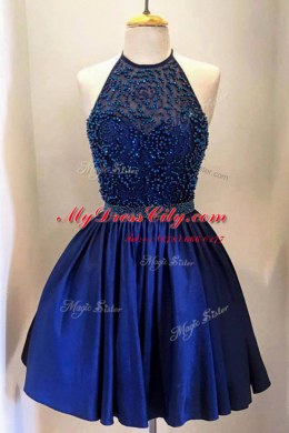 Knee Length Backless Homecoming Dress Royal Blue for Party with Beading